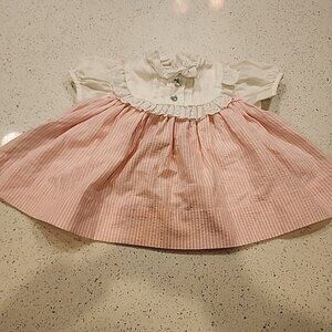 Vintage Pink Crimp Pleated Baby Dresses Lace Poof 12